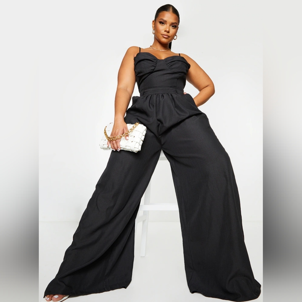 Black Ruched cup strappy wide leg jumpsuit Size 26